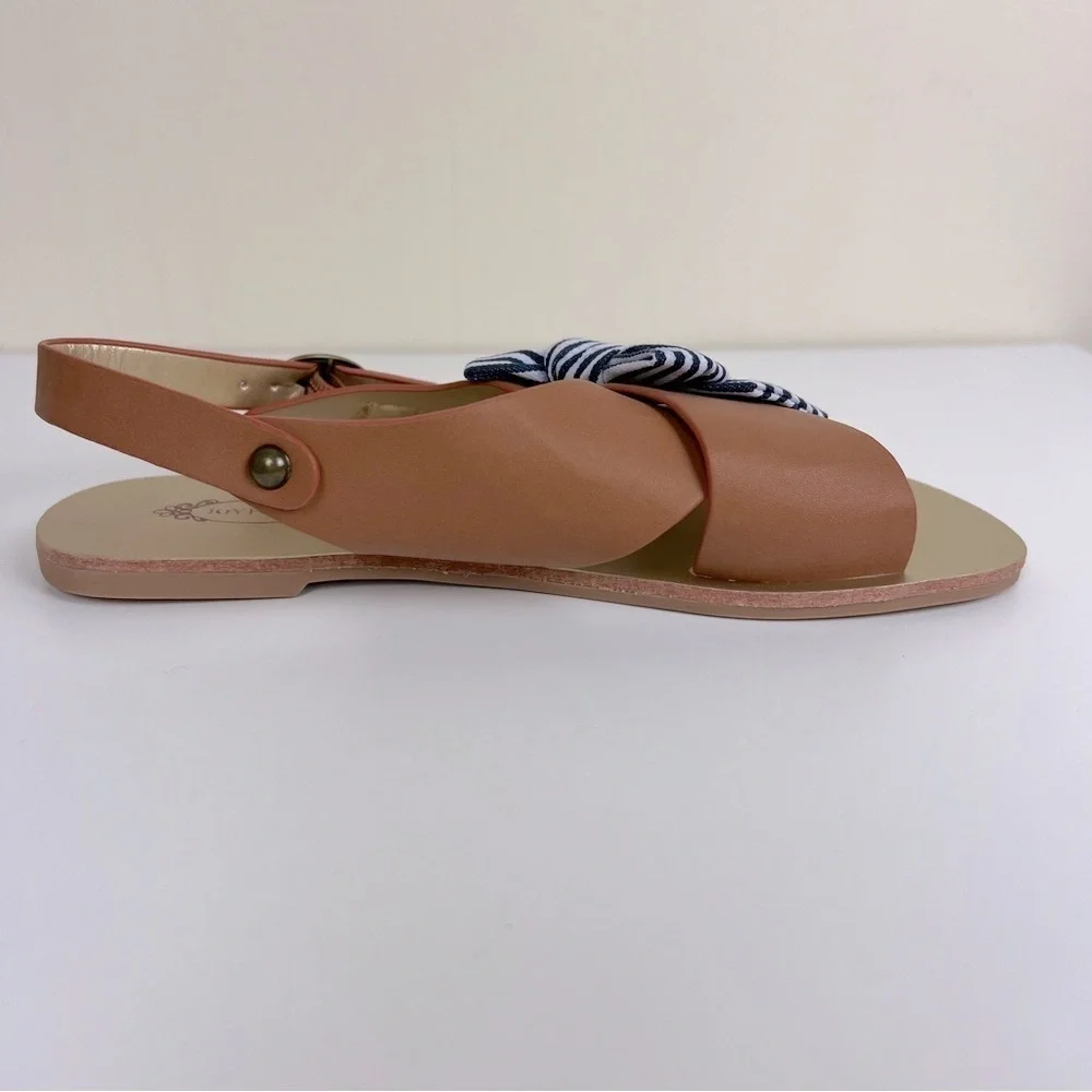 Joyfolie | Striped Bow Criss Cross Sandal Brown With Navy White Bow | Girls 2.